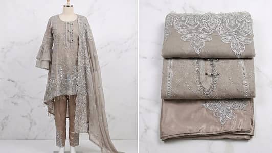 3-Piece Embroidered Net Formal Suit
