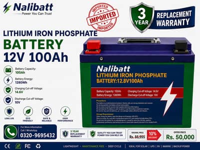 Nalibatt Imported 12V 100Ah Lithium Iron Phosphate Battery 3 Year W
