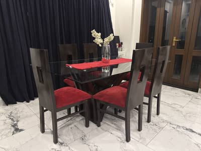 Dining set/Dining table with 6 chairs/glass top dining/ dining room