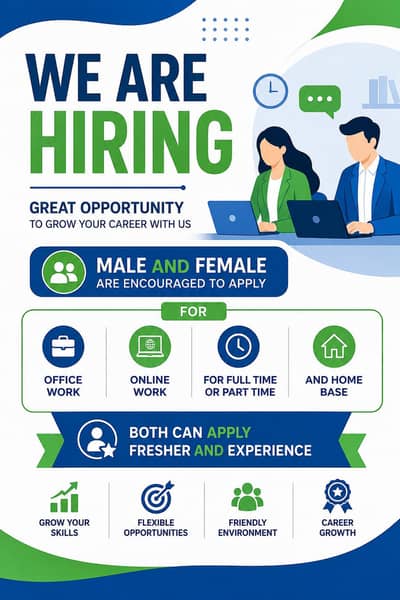 WE ARE HIRING STAFF MALE AND FEMALE FOR OFFICE WORK AND HOME BASE WORK