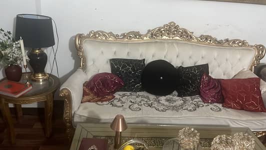 5 Seater Luxury Royal Sofa Set  Elegant Gold & Cream Design