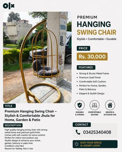 premium hanging swing chair comfortable brand new