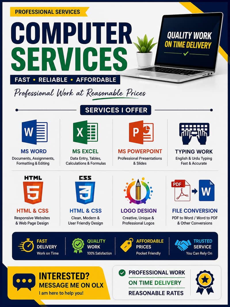 MS Office, Excel, PowerPoint, Typing, HTML/CSS & Logo Design Services 0