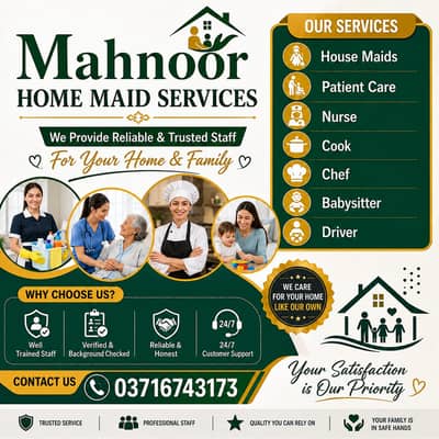 Maids / House Maids / cook / House chef / Baby Sitter maid available
