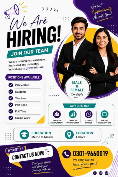 Hiring Staff in Lahore – Full Time & Part Time Jobs