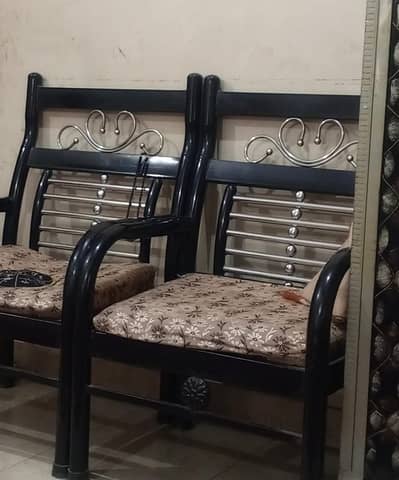5 Seater Steel + Wood Sofa Set