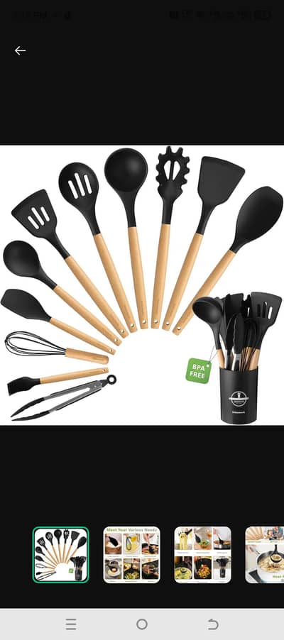 12 PCs silicone kitchen utensils set with wooden handle - non stick