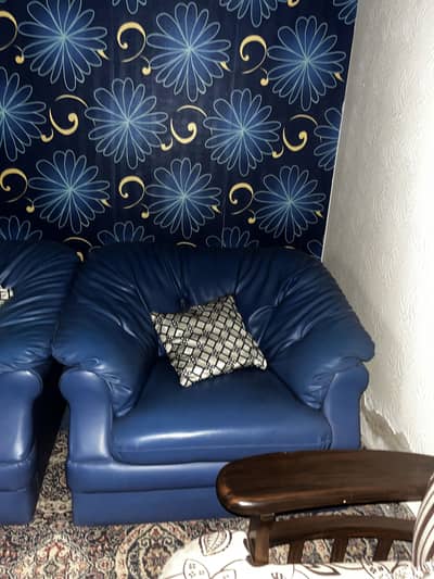Blue Leather 7 Seater Sofa Set