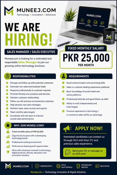 Muneej. com - Sales Manager / Sales Executive online job but full time