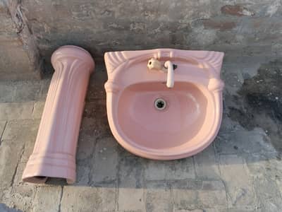 Used Pink Wash Basin with tap for Sale (Good Condition)