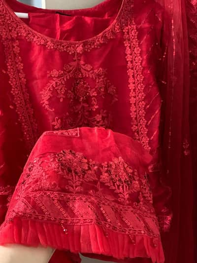 Shah Posh – Elegant Red Embroidered 3-Piece Party Wear Suit