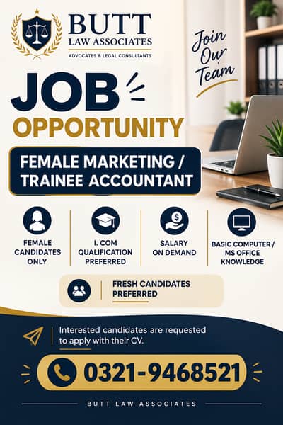 Marketing / Trainee Accountant only for Female