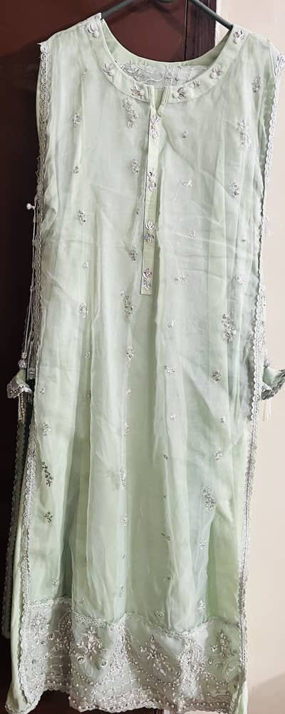 Pastel green 3piece long shirt suit