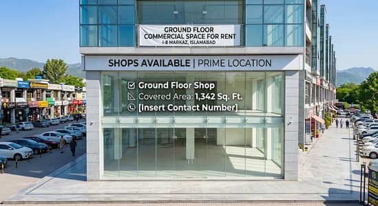 Ground Floor Commercial Space for Rent | I-8, Islamabad Ground Floor Shop Covered Area: 1,342 Sq. Ft. Open Front Elevation Prime Commercial Location I-8 Markaz, Islamabad