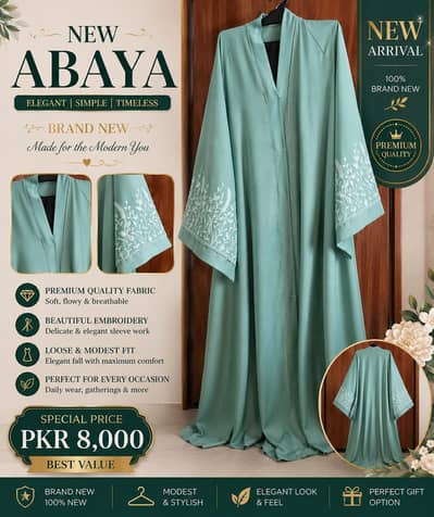 modest elegant embroidered sage green abaya.