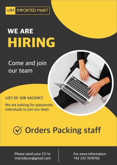 Orders Packing & Sorting Staff Required ( Male)
