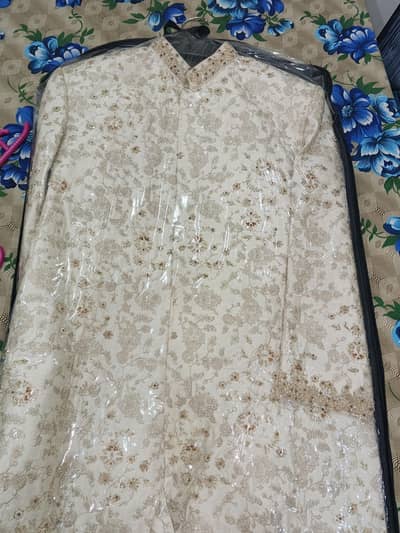 Premium Cream & Golden Embroidered Sherwani – Excellent Condition