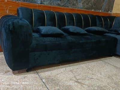 golden corner wood sofa