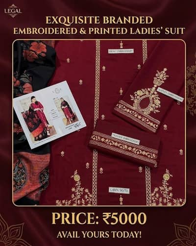 Maroon embroidered 3-piece lawn suit with printed  dupatta