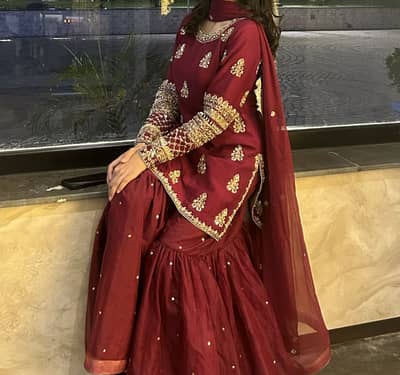Maroon Embroidered Formal Dress | Wedding & Party Wear