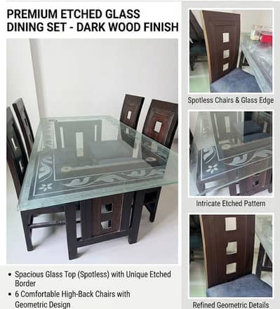 Glass-Top Dining Table Set with 6 High-Back Chairs