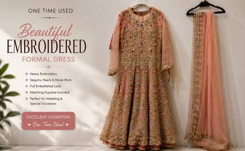 Heavy Embroidered Luxury Peach Anarkali Maxi Gown with Dupatta