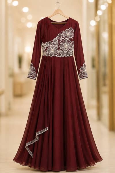 falsaye maxi with silver embroidery