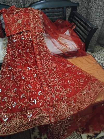 mirror worked lehnga in red colour