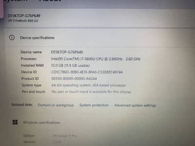 Hp i7 Elite Book 850 with 15.6 inch display
