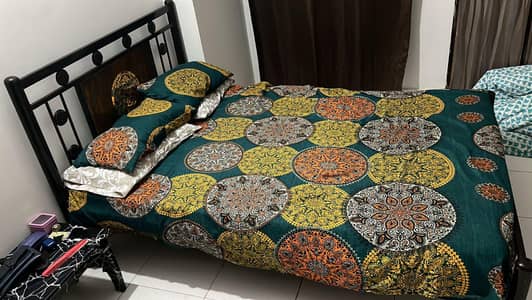 Iron rod bed with mattress excellent condition queen size