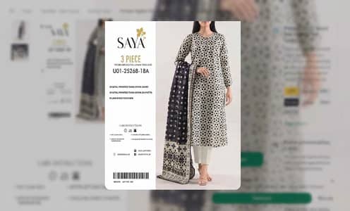 Saya 3-Piece Digital Printed Lawn Suit (Off-White & Black)