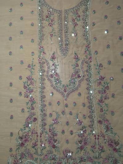 HEAVY EMBROIDERYED CHIFFON SHIRT-TEA PINK MINT ZARI WORK ONLY FRONT