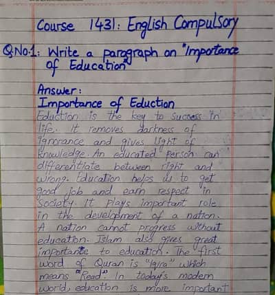 AIOU BA 1st Semester Assignment 1431 English Handwritten