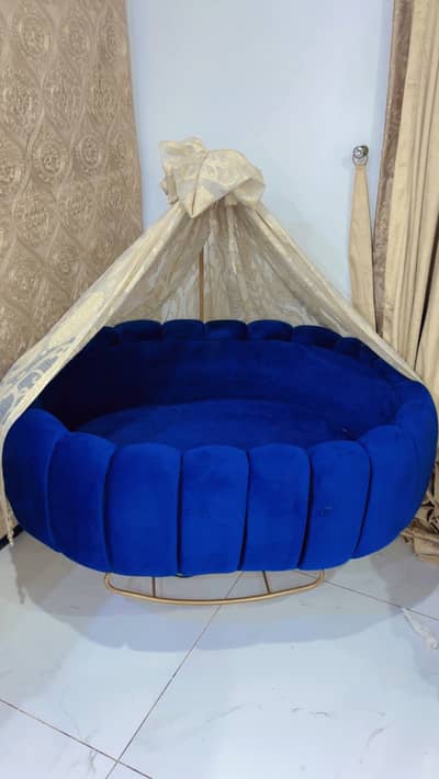 Beautiful royal blue baby cot baby jhoola with net good condition