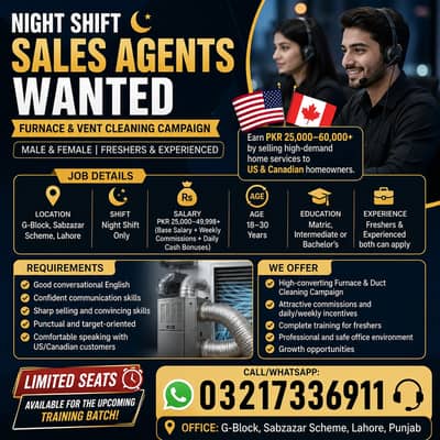 NIGHT SHIFT SALES AGENTS WANTED – FURNACE & VENT CLEANING CAMPAIGN