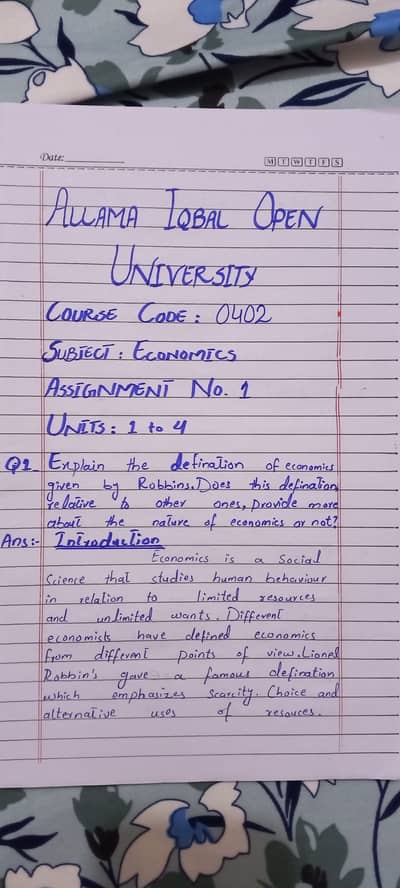 AIOU Economics 402 Assignment 1 – Solved Study Material