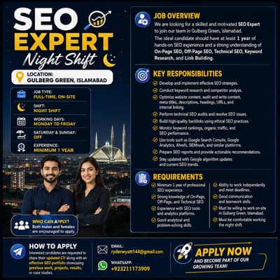 SEO Expert Required | Gulberg Green, Islamabad | 1+ Year Experience