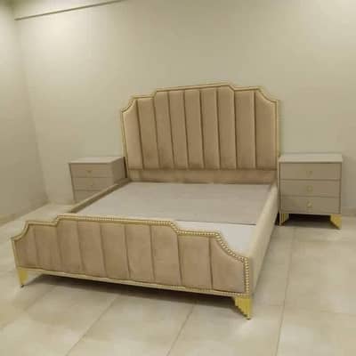 Brand New King Upholstered Bed with 2 Side Tables - Goadpur Sialkot