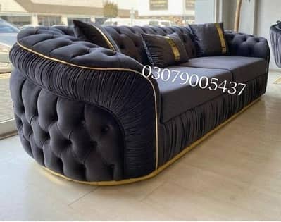 Royal black velvet Turkish sofa with golden piping