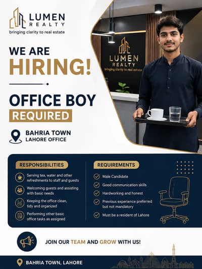 Office Boy Required Near Bahria grand mosque