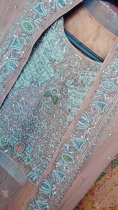 Beautiful heavy embroidered walima maxi (Rose pink + silver)