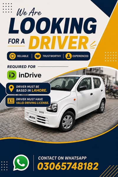 Driver Required For Indrive in Lahore on Monthly Basis