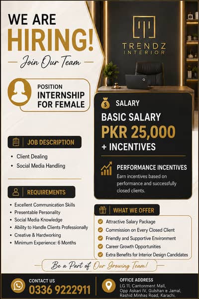 Internship For Female Location Gulistan e Jauhar