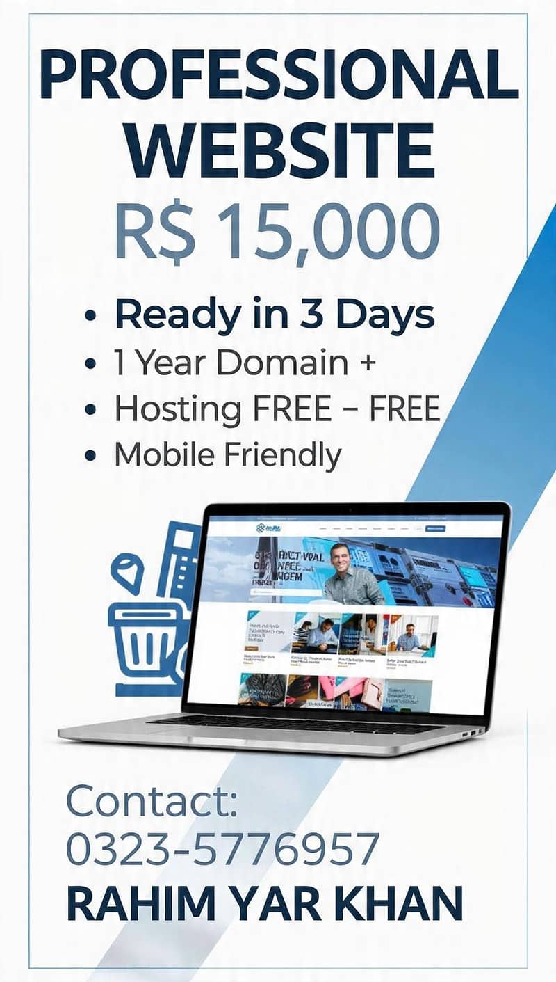 ویب سائٹ ڈیزائن سروس - 3 دن میں تیار + فری ڈومین ہوسٹنگ 0