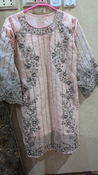 Organza Peach 2 piece | Kameez and Dupatta Ready to wear small size