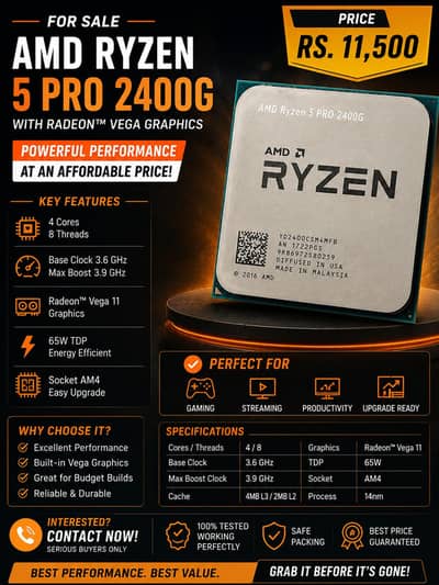 AMD Ryzen 5 PRO 2400G Processor | Vega 11 | 4C 8T