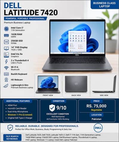 Dell Latitude 7420 | Core i7 11th Gen | 16GB RAM | 256GB SSD |