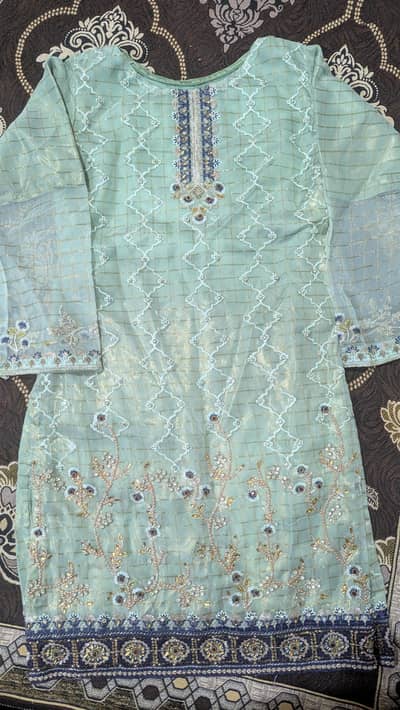 Organza 3 piece | Chiffon Dupatta with Organza shirt