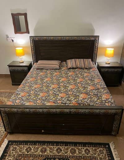 King Size Double bed with mattress and side tables