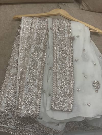 2PC-Unstitched White Chiffon Dupatta & Shirt For Sale. [0307-5448461]